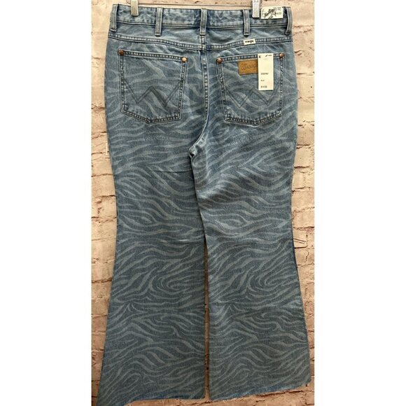 WRANGLER Jeans Womens 31x 32 WANDERER 622 HIGH RISE FLARE Raw Hem Zebra Blue NEW - Picture 3 of 5